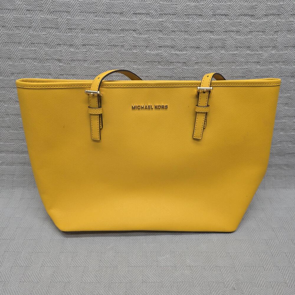Michael Kors Tote Bag Top Handle Womens Large Yellow Leather Gold Hardware